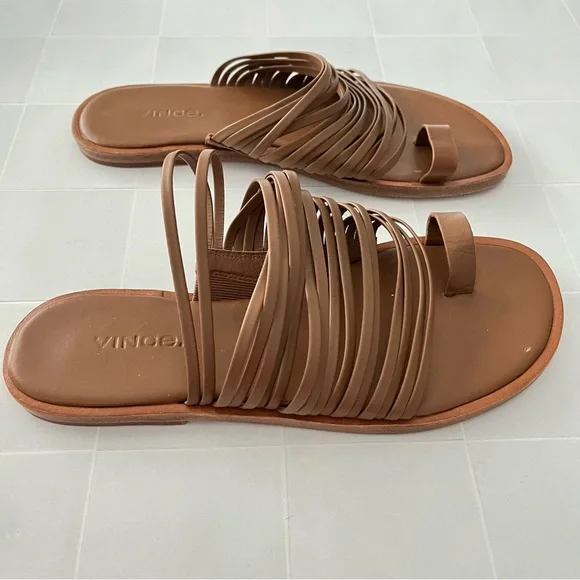 Vince Penrose Toe loop sandals. Size 7 EUR 37 tan flat strappy - Picture 2 of 6